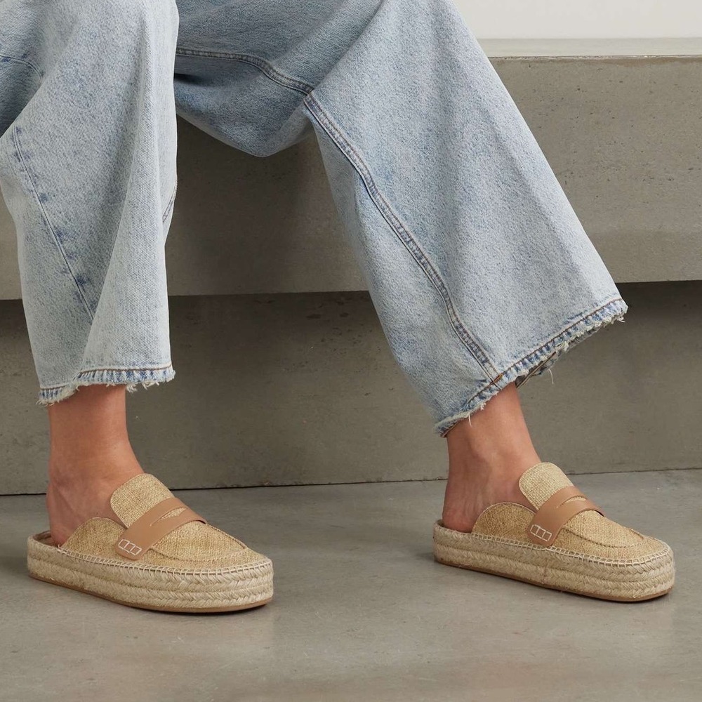 JW Anderson Printed textured-leather espadrille mules Penny Loafer Beige 38